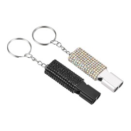 PATIKIL Emergency Whistle with Keychain, 2Pcs Bling Safety Survival Whistles Rescue Signaling Loud for Outdoor Camping Hiking Boating Hunting Fishing, Black/Colorful White