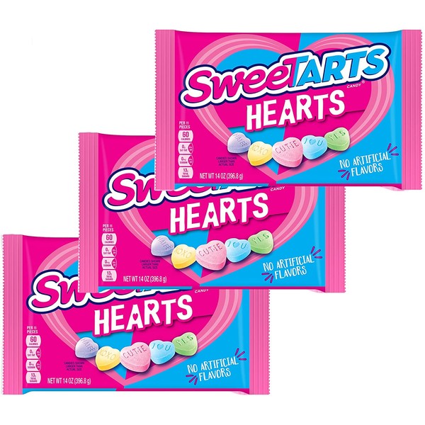 Sweetarts Heart Shaped Candy - Valentines Day Assorted Variety Mix - Sweet Tarts Valentine Three Pack - Holiday Candies For Kids School Home Office Work - 14 Ounce Bag (3 Pack)