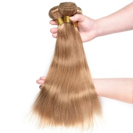 Light Brown Bundles Human Hair, Brown Hair Extesions, Natural Straight Human Hair Bundles 12 14 16 inch Double Weft Brazilian Human Hair Silky Soft Weave Extensions For Black Woman