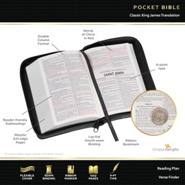 KJV Holy Bible, Mini Pocket Size, Faux Leather Red Letter Edition - Ribbon Marker, King James Version, Burgundy (KJV Pocket Editions)