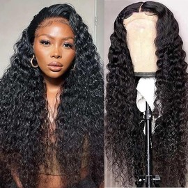 Deep Wave Lace Front Wigs Human Hair 12In Lace Front Wigs Pre Plucked Bleached Knots 200% Density Glueless Wigs，T Part Lace Front wig with Baby Hair Soft and Natural Can Be Dyed