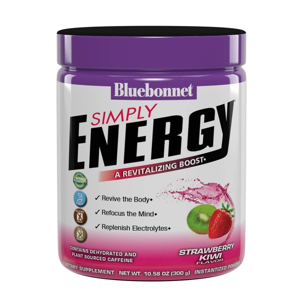 Bluebonnet Nutrition Simply Energy Powder - No Artificial Colors, Flavors or Sweeteners - Soy-Free, Gluten-Free, Non-GMO, Kosher, Dairy-Free, Vegan - 10.58 oz, 30 Servings - Strawberry Kiwi Flavor