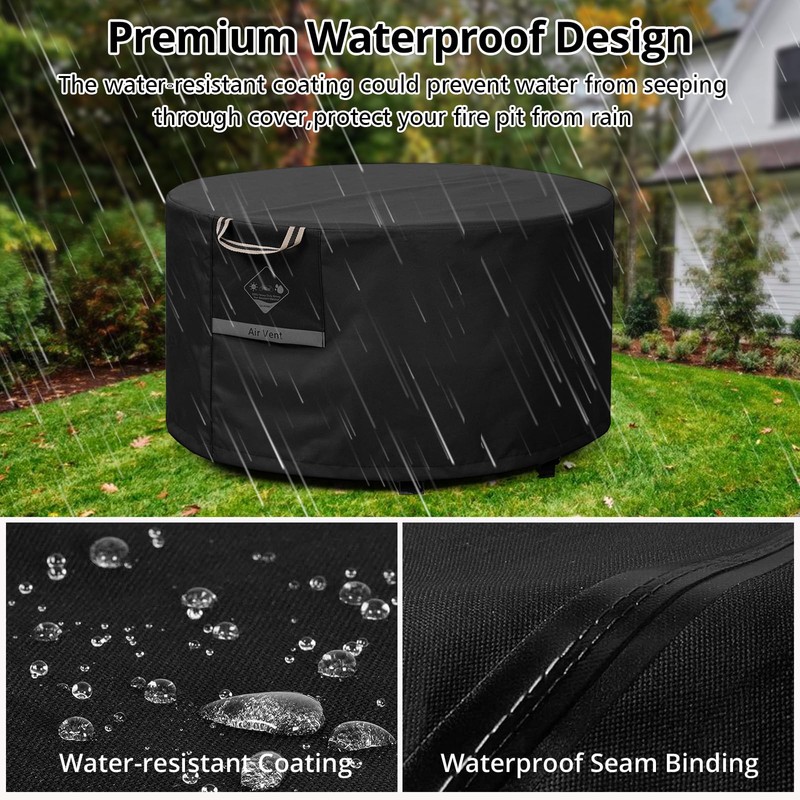 QH.HOME Fire Pit Cover Round Super Waterproof, 48" D X