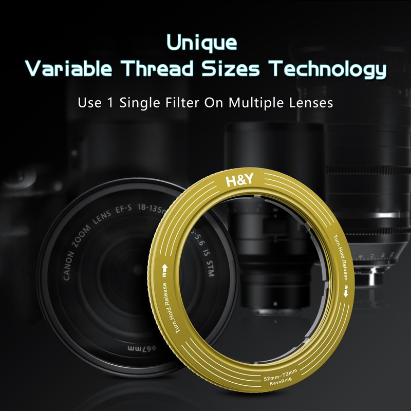 H&Y RevoRing Adjustable Step Up Ring 52-72mm to 77mm, Variable