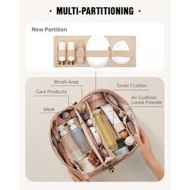 EACHY Travel Makeup Bag,Large Capacity Cosmetic Bags for Women,Waterproof Portable Pouch Open Flat Toiletry Bag Pattern Makeup Bag (F-Brown-Large)