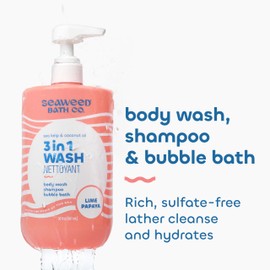 Seaweed Bath Co. 3 in 1 Wash, Lime Papaya Scent, 30 Ounce, Body Wash, Shampoo, Bubble Bath for Women & Men, with Sea Kelp & Coconut Oil