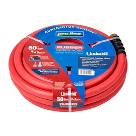 Underhill Proline Rubber Series Heavy-Duty Garden Hose for Hot or Cold Water, Lightweight, 500 PSI BP, 150 PSI WP, H75-050PRO-R 3/4 Inch x 50 ft Red