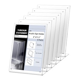 YUNCHUN 6 Packs Acrylic Sign Holder 8 x 11.5 Standing, L-Shape Magnetic 8 x 11 Menu Holder, Table Display Stand of Slant Back & Acrylic Frame for Store, Wedding, Restaurant, Hotel, Office Use