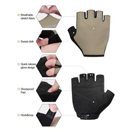 INBIKE Cycling Gloves for Men Women, Shock-Absorbing Pad Half Finger Road Bike Gloves, Breathable Biking Gloves, Anti-Slip Fingerless Bicycle Gloves Khaki Small