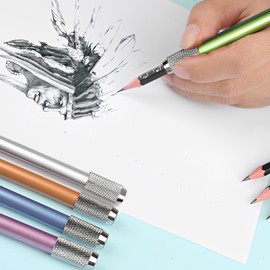 Pack of 5 Pencil Extender Metal Pencil Extensions Aluminium Pencil Extender Colour Pencil Extension for Sketching School Painting Studio Writing Instrument