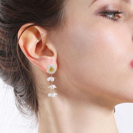 Bohemia Fabric Flower Earrings,Multi-Layered Floral Earring Long Tassel Earring Exaggerated Statement Y2K Aesthetics Stud Summer Vacation Beach Earring Jewelry for Women, Large, Plastic, No Gemstone