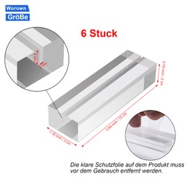 Worown Pack of 6 Acrylic Card Holders, Place Card Holder, Photo Holder, Menu Card Holder, Postcard Holder for Home, Coffee Bar, Shop, Wedding and Postcard Decoration (Transparent-10 x 3 x 2 cm)