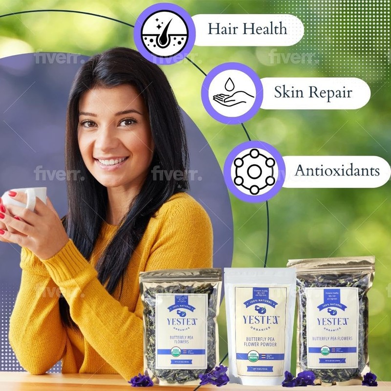 YESTEA Butterfly Pea Flower 4.41 oz (375+ Cups) Small-Batch and