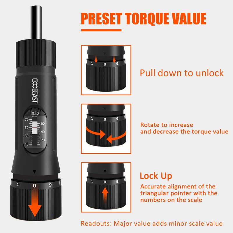 coobeast 13Pcs Preset 1/4” Drive Torque Screwdriver with S2 Bits