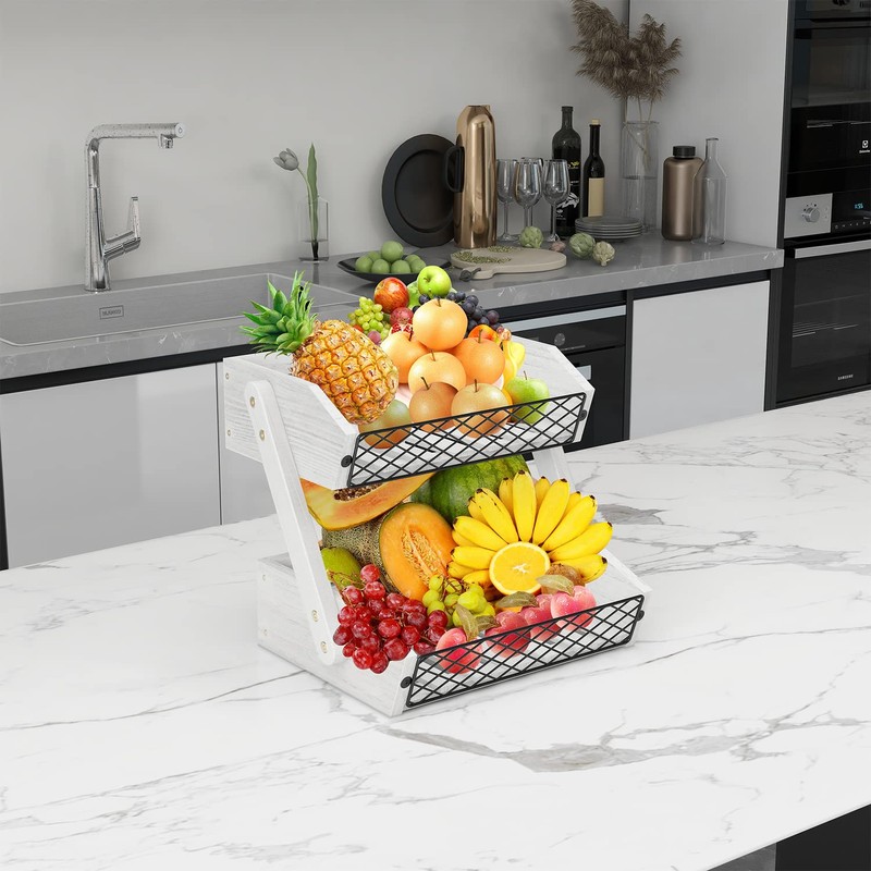 Dorhors Fruit Basket for Kitchen, 2 Tier Fruit Bowl,Kitchen Counter