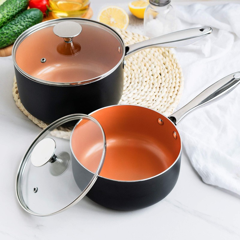 MICHELANGELO Saucepans, 2QT & 3QT Copper Saucepan Set With Non-stick