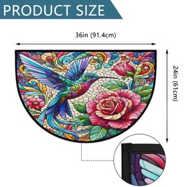 Half Round Doormat Flower Bird Colorful Semi Circle Rug Non Slip Indoor Outdoor Entrance Half Moon Rug Washable Front Floor Mat for Kitchen Bathroom Patio Fireplace Holiday Decor