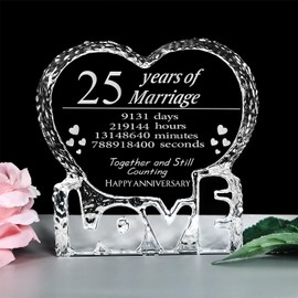 KWOOD Customized Engraved heart-shaped Crystal, 25 Year 25th Anniversary Wedding gifts for Couples Wife Girlfriend Husband Boyfriend (25th Anniversary)