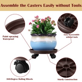 8 Packs Plant Caddy with Wheels 12" Plastic Rolling Plant Stands Heavy-duty Plant Dolly with Casters Indoor and Outdoor Plant Roller Base Large Heavy Plant Pot Saucers with Wheels Plant Mover, Brown