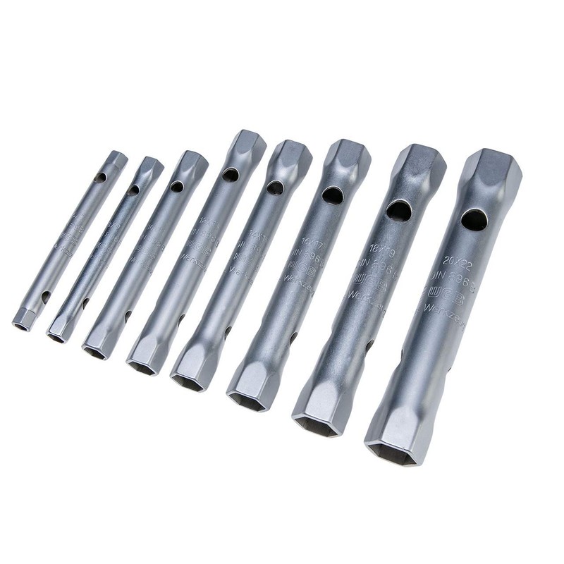 Double-sided tubular socket spanner set, long, suitable as a spark