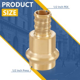 GUOFIS 1/2Inch PEX Copper Press Fittings,1/2" Press X 1/2" PEX Crimp Coupling Adapter for Copper and Pex Pipe Connection(10Pack,LF Brass Material)(PEX1807344)