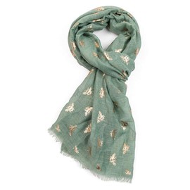 LilyRosa® Bee Scarf Bumble Bees Grey Blue Silver Pink Rose Gold Bees Shawl Wrap (Green)