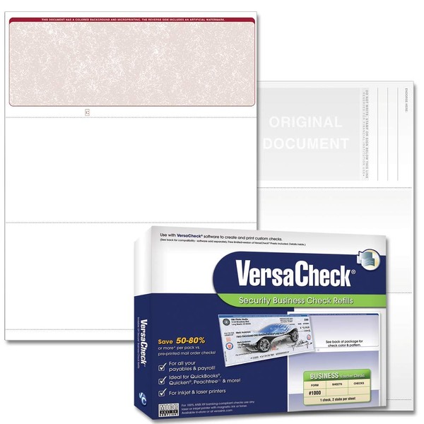 VersaCheck Secure Checks - 250 Blank Business Voucher Checks - Burgundy Classic - 250 Sheets Form #1000 - Check on Top