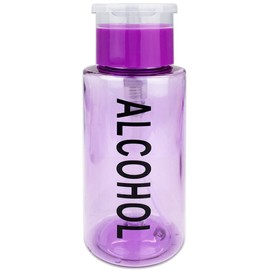 7oz Push Down Pump Dispenser Flip Top Cap Refillable Empty Bottle - Purple with Word Imprint - Lockable Travel Cosmetic Packaging Empty Bottle for Nail Polish Manicure
