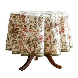 ISAENNE French Tablecloth for Round Tables,Linen Table Cloth with Colorful Flowers Pattern,Heavy Durable Table Cover for Dining Thanksgiving Kitchen Decor Party Christmas,Diameter 55"