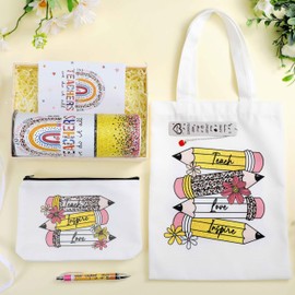 Geiserailie Teacher Appreciation Gifts End of Year Thank You Gifts for Teacher from Student Graduation Back to School Retirement Set with 20 oz Tumbler Tote Makeup Bag Card Pen(Pencil Style)