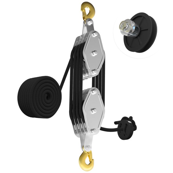 YATOINTO Rope Hoist Pulley System, 4400LB Pulley Block and Tackle,