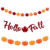 9.8Ft Hello Fall Maple Leaf Vine with Pumpkin Banner,Maple Leaves