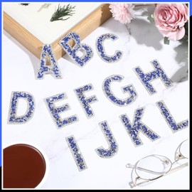 WILLBOND 37 Pieces Rhinestone Letter Stickers Large Glitter Alphabet Crystal Number Self Adhesive Bling Stickers Iron on Letters for Art Crafts Clothing DIY Decors(Royal Blue,2.56 Inch)