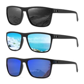 MASDUN Polarized Sunglasses for Men and Women Square Sun glasses UV Protection For Driving Fishing Golf (3 Pack) (Black/Blue/Dark Blue)