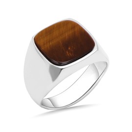 Mens Tigers Eye Rings Sterling Silver Square Stone Rings for Men Signet Mens Rings Pinky Thumb Ring Band Anillos De Hombre Gift for Men (6.5)