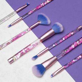 Aquarius Cosmic MakeUp Brush Set Liquid Glitter Handle Foundation Powder Eyeshadow & MultiPurpose Soft Bristles Professional & Beginners MakeUp Tools (Pink with Purple Brush)