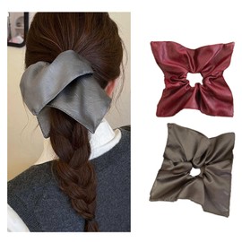 Langzu Scrunchie Hair Elastic Scrunchie Stylish Adult Hair Ornament, Large, Satin Scrunchie, Solid, Simple, Women's, Elegant, Hair Accessories, 2-Piece Set, Retro Square Design (Style 3)