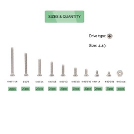 binifiMux 240pcs #4-40 Flat Phillips Countersunk Head Machine Screws Hex Nuts Assortment Kit 304 Stainless Steel, 1/4" 3/16" 5/16" 3/8" 1/2" 5/8" 3/4" 1-1/4"
