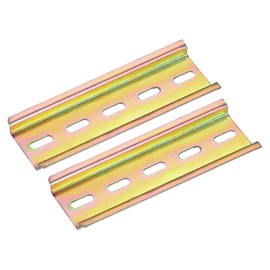 sourcing map 2 Pcs DIN Rail Slotted Iron Mounting Guide 4"(100mm) Long 35mm Wide 7.5mm High Bronze Tone