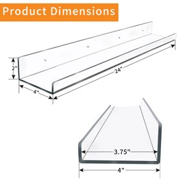 Febwind 4 Pack 24-Inch Long Clear Acrylic Floating Shelves U Shape Wall Shelf for Book Display Makeup Product Spice Organizer