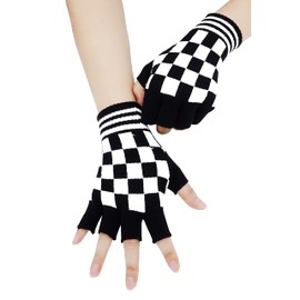 Bienvenu Unisex Half Finger Gloves Kint Convertible Fingerless Winter Mitten, Black White