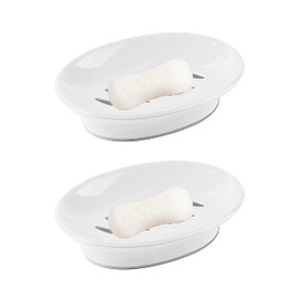 Soap Holder Soap Storage Rack Plastic soap Dish 2-Pack Soap Dish with Drain Soap Holder Easy Cleaning Soap Saver Dry Stop Mushy Soap Tray for Shower Bathroom White