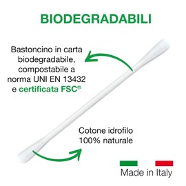 COTTON SOUND ECO Baumwollstäbchen, 1 Packung x 160 Stück, umweltfreundliche und biologisch abbaubare Baumwolle, 100% reine hydrophile Baumwolle, kompostierbar, hergestellt in Italien