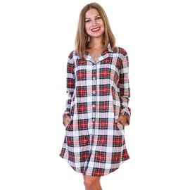 Angelina Women's Women's Flannel Button Down Sleep Shirt Dress Pajama, PJ78_L