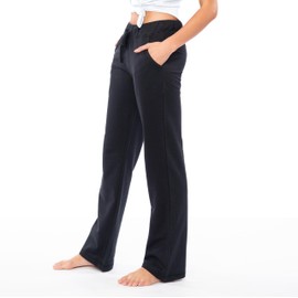 Sexy Basics Women's 2 Pack Ultra Soft French Terry Cotton Drawstring Yoga Lounge Long Pants (2 Pack- Black & Grey, X-Large)
