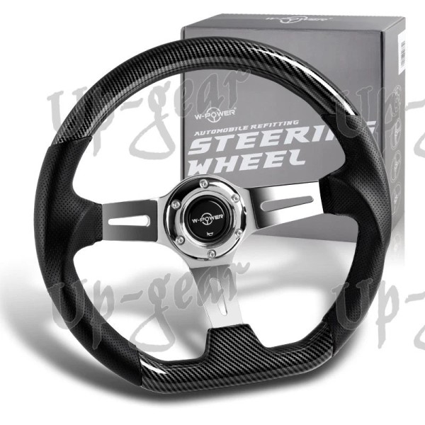 W-Power Carbon Look Wood W-Power 13.5" Grip 6-Hole Chrome 3-Spoke