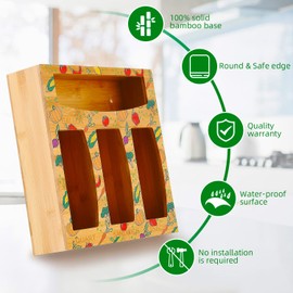 UPTRUST Ziplock Bag Organizer, Food Storage Bag Holders for Kitchen Drawer, Printed Bamboo Baggie Holder, Compatible with Hefty For Gallon, Quart, Sandwich and Snack Bags