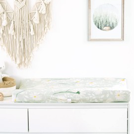 GRSSDER Stretch Ultra Soft Jersey Knit Changing Pad Cover Set 2 Pack, Change Table Pad Covers Fit 32"/34" x 16" Pads Safe and Snug, Pretty Watercolor Daisy Flowers for Baby Girls