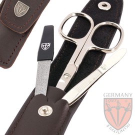 3 Swords Germany - brand quality 3 piece manicure pedicure grooming kit set for professional finger & toe nail care scissors file genuine leather case in gift box, Made by 3 Swords (005243)