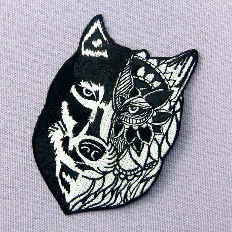 Sunflower Tribal Wolf Embroidered Badge Iron on or Sew on